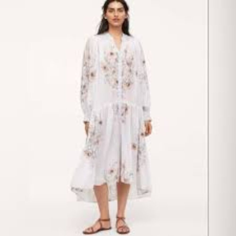 H&M Floral Print Long Sleeve Shirt Dress